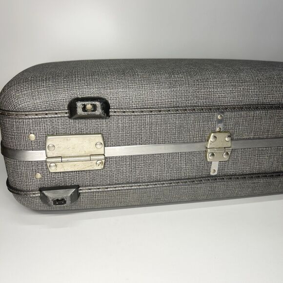 Vintage American Tourister Tri Taper Grey Suitcase Luggage Hard Shell Plaid 50s - Picture 7 of 16
